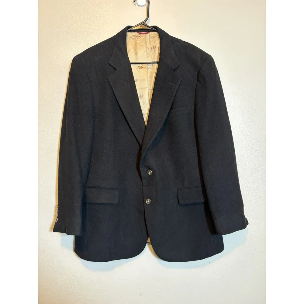 J.S.A. Bank Black Wool Blazer Men's Sport Coat Camel Hair Lined 44R? Quiet Luxe